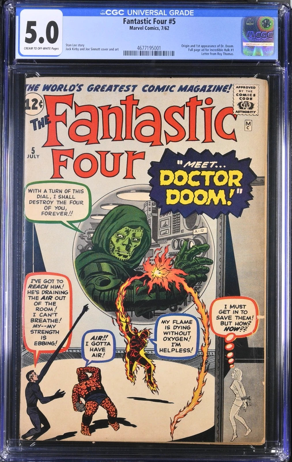 Fantastic Four #5 CGC 5.0 1st Doctor Doom Sharp No Marvel Chipping!