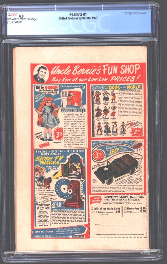 Peanuts #1 CGC 4.0 1953 1st app Snoopy
