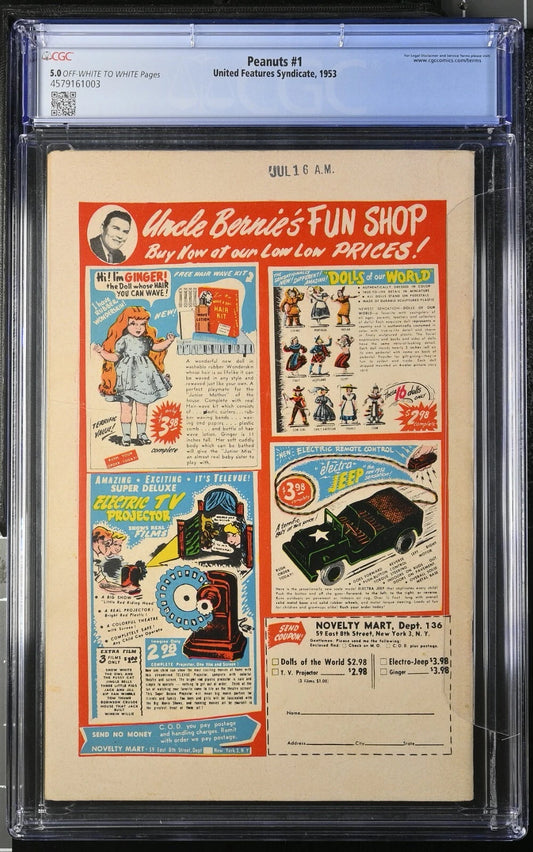 Peanuts #1 United Features Syndicate 1953 CGC 5.0 Sharp!